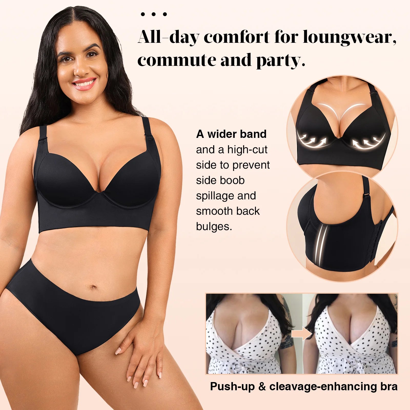Women Deep Cup Bra with Shapewear Incorporated Hide Back Fat Underwear  Shpaer Full Back Coverage Plus Size Push Up Side Bra Roll
