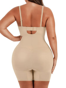 Reta Fancy Cupped Mid-Thigh Tummy Control Bodysuit Shapewear skin color full back photo