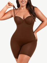 Load image into Gallery viewer, Reta Fancy Cupped Mid-Thigh Tummy Control Bodysuit Shapewear brown in color front  photo