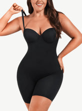 Load image into Gallery viewer, Reta Fancy Cupped Mid-Thigh Tummy Control Bodysuit Shapewear black in color front photo