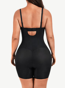 Reta Fancy Cupped Mid-Thigh Tummy Control Bodysuit Shapewear black in color full back photo