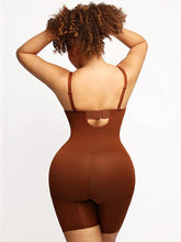 Load image into Gallery viewer, Reta Fancy Cupped Mid-Thigh Tummy Control Bodysuit Shapewear brown in color back photo