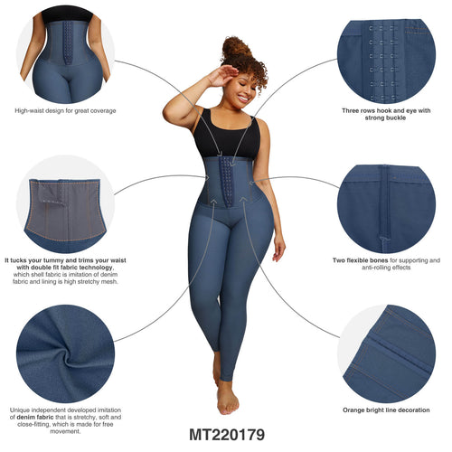 Reta High-waisted Three-breasted Belted Tummy-control Denim Trousers Shapewear the best shapewear for mid section and legs