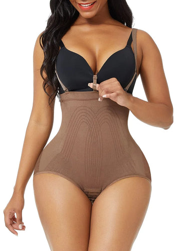 Reta Seamless Shapewear Bodysuit Anti-Slip Stretchy Shapewear is brown in color front  photo