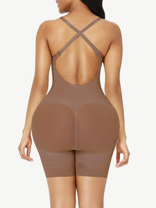 Reta Seamless Low Back Full Body Shapewear brown in color back photo