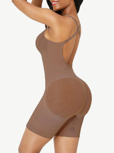 Reta Seamless Low Back Full Body Shapewear brown in color side photo