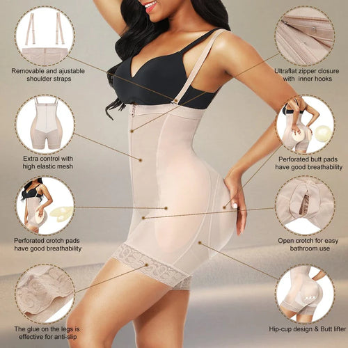 Reta Butt Lifter High Waist Lace Removable Pads Firm Compression Shapewear skin color side photo